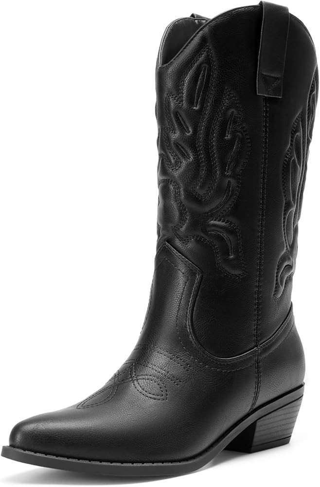 DREAM PAIRS Women's Cowboy Boots Mid Calf Cowgirl Boots Embroidery Stitched Western Boots | Amazon (US)
