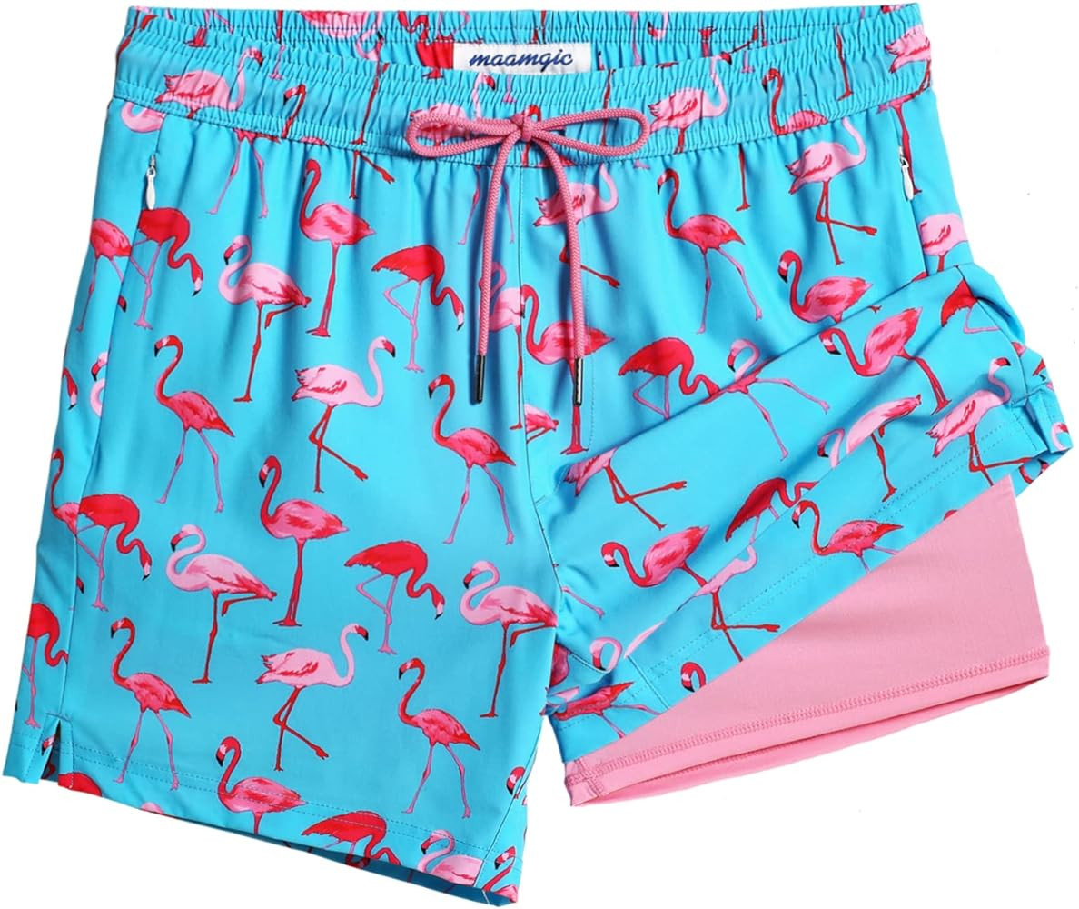 maamgic Mens Swim Trunks with Compression Liner 5 Inch, Quick Dry Bathing Suit with Zipper Pocket... | Amazon (US)