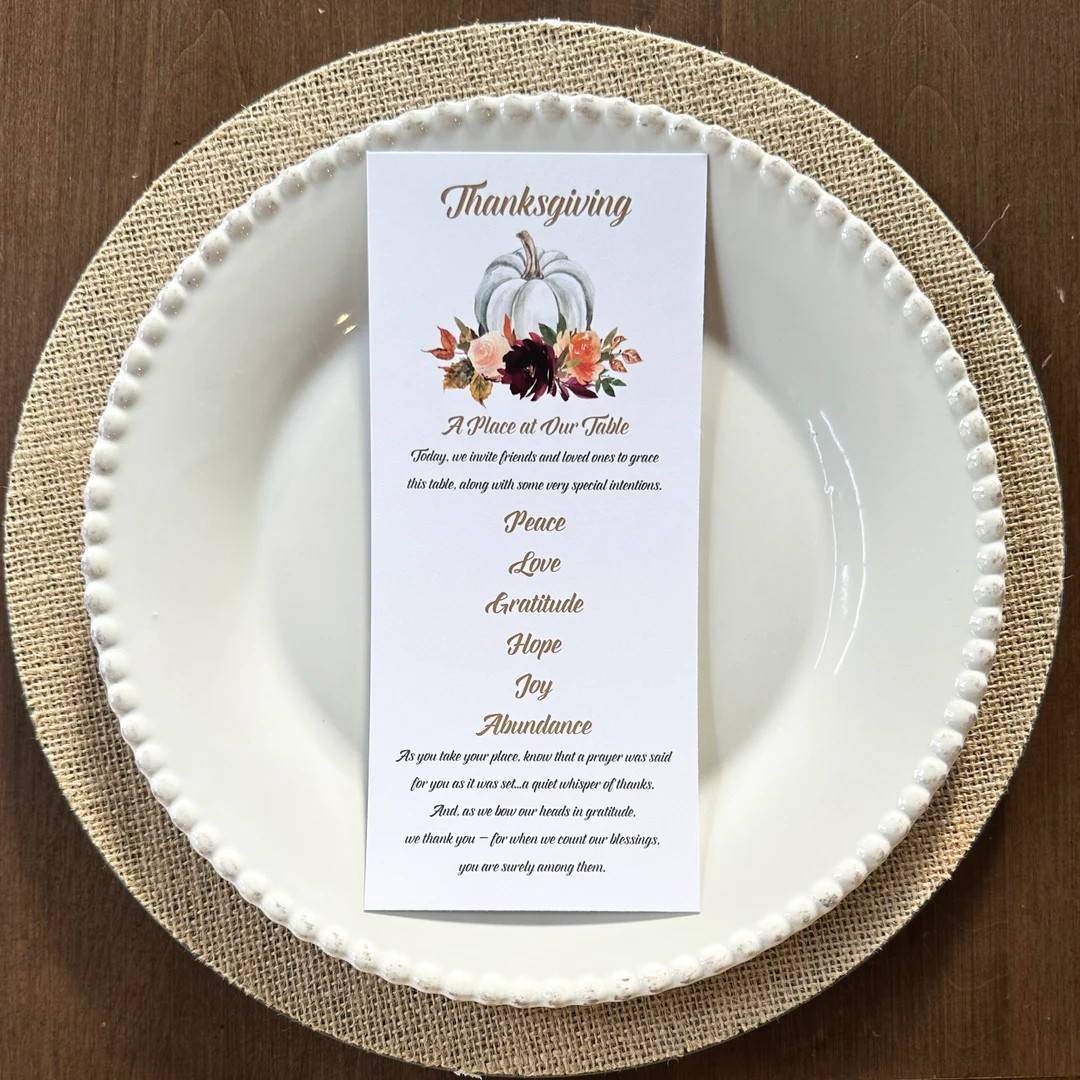 Thanksgiving Gratitude Table Card with Prayer SET OF 12 - White Pumpkin Thanksgiving Table Collec... | Etsy (US)