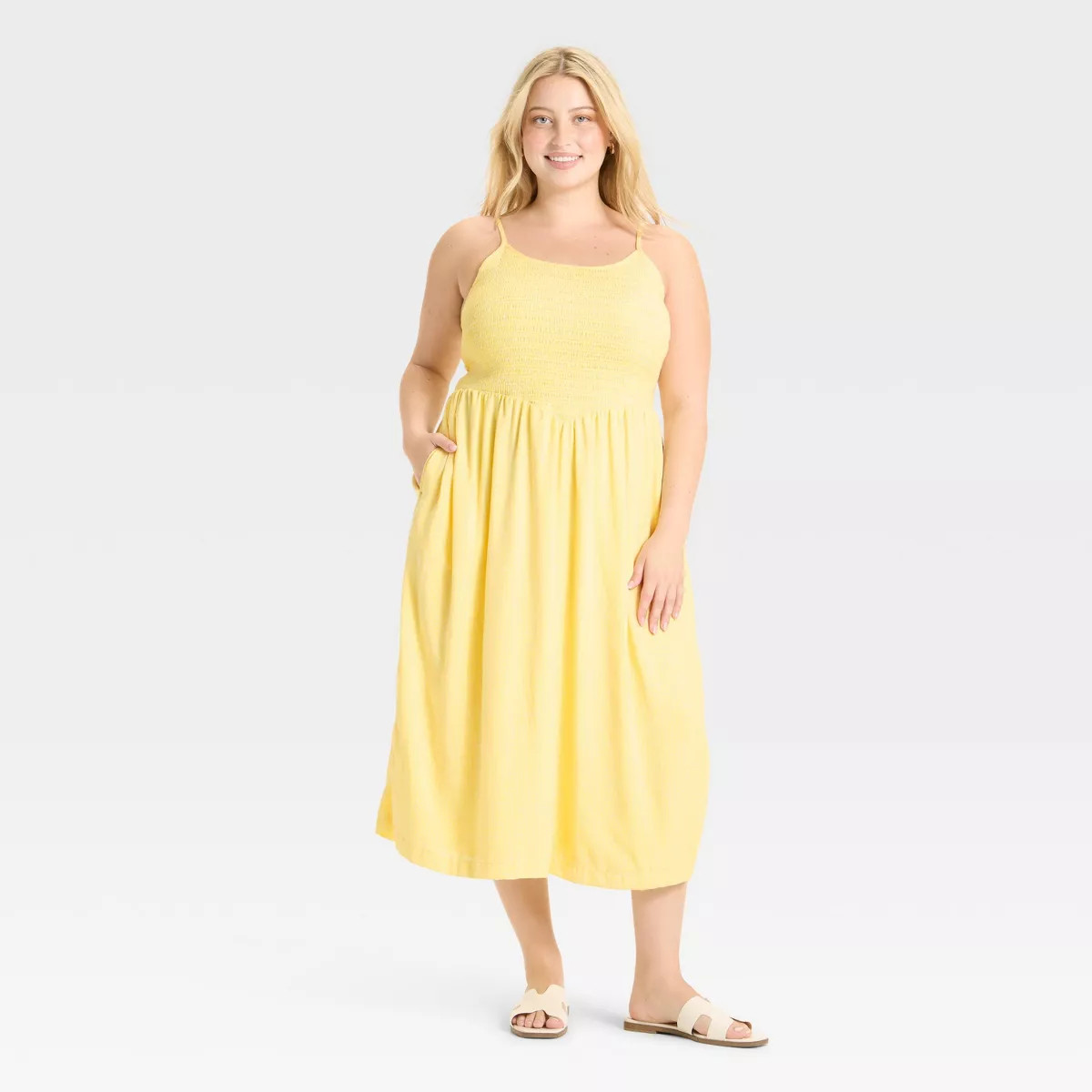 Women's Smocked V-Waist Midi Dress - A New Day™ | Target