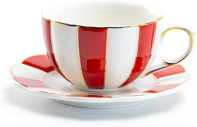 Grace Teaware Red and White Scallop Fine Porcelain Tea Cup and Saucer with Gold Trim, Regular | Amazon (US)