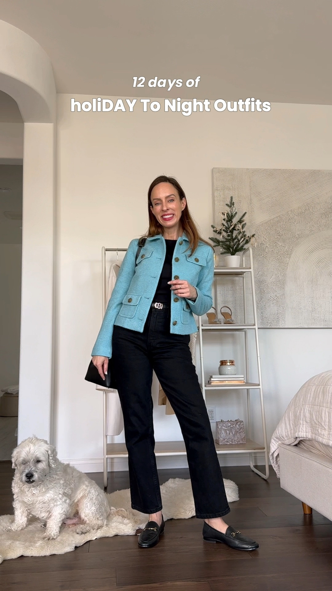  Jeans: 25 extra short (bc I wanted them cropped) these are the curve love but my others are the regular. I honestly don’t notice much difference / Shirt: P / Jacket: XS / Sweater: S / both shoes run tts

12 Days of holiDAY to Night Outfits ✨Day 8: Black Jeans 

These high-waist black jeans are one of my absolute favorites—they’re so versatile, I own them in black, two blue washes, and beige! Here’s how I’m styling them for the holiday season:

☀️ Daytime: I paired these jeans with a blue lady jacket for a polished alternative to a denim jacket. It’s perfect for elevating an all-black outfit, whether you’re running errands or grabbing lunch with friends. Swap the comfy loafer for a fancy flat or heel, and this look transitions seamlessly into a Hanukkah party or holiday dinner!

🌙 Night: These jeans are so comfortable, they’ve become my go-to for hosting at home. I made them Christmas-ready with a bright red sweater (yes, I own this in multiple colors too!), a matching red bow, sparkly accessories and festive slipper-like flats for cozy glam.

✨ Stay tuned for Day 9 of holiDAY to Night Outfits! 💛

#LTKStyleTip #LTKOver40 #LTKHoliday