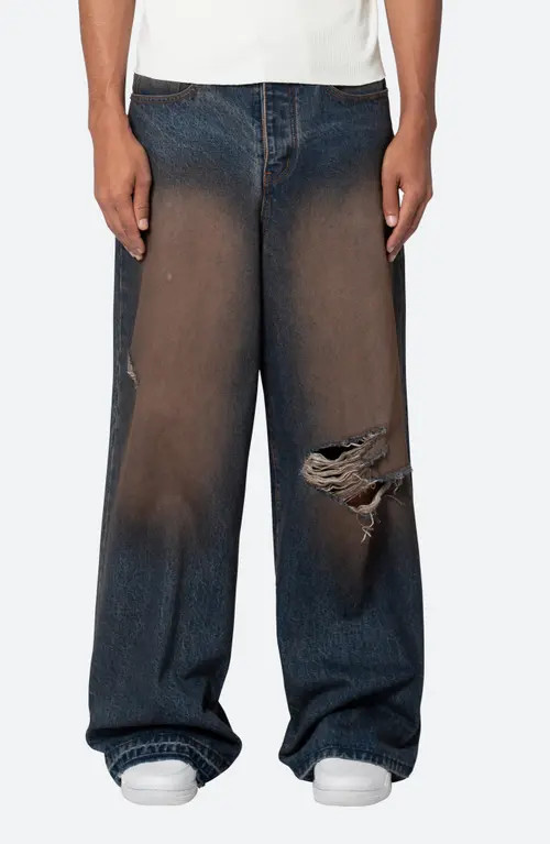 mnml Baggy Rave Ripped Wide Leg Jeans in Rust at Nordstrom, Size 30 | Nordstrom
