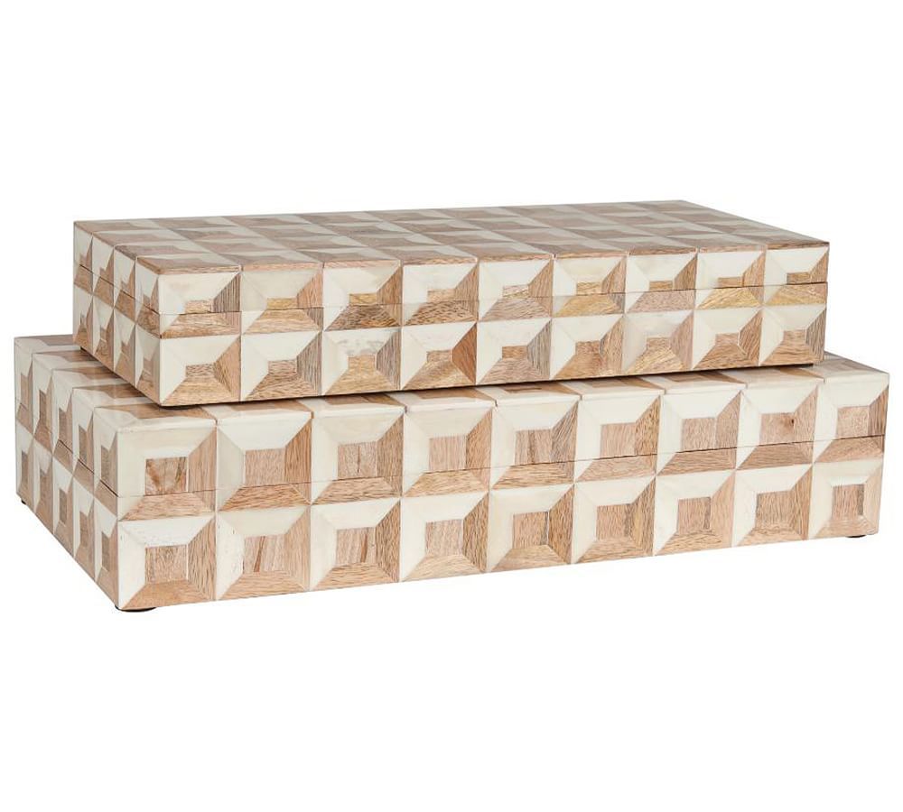 Cora Bone Decorative Box, Set of 2 - White | Pottery Barn (US)