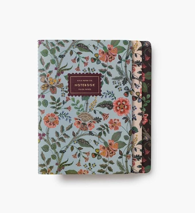 RIFLE PAPER CO. Gracie Stitched Notebook Set, 8.5" L x 6" W, Set Of 3, 64 Ruled Pages With Gold I... | Amazon (US)