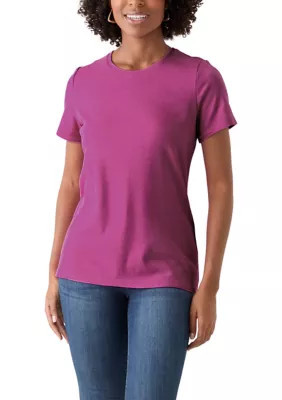Kim Rogers Women's Short Sleeve Heather Cotton T-Shirt, Pink, Small | Belk