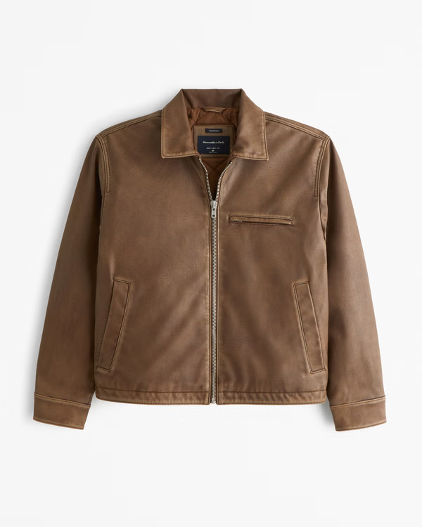 Cropped Vegan Leather Zip Trucker Jacket | Abercrombie & Fitch (US)
