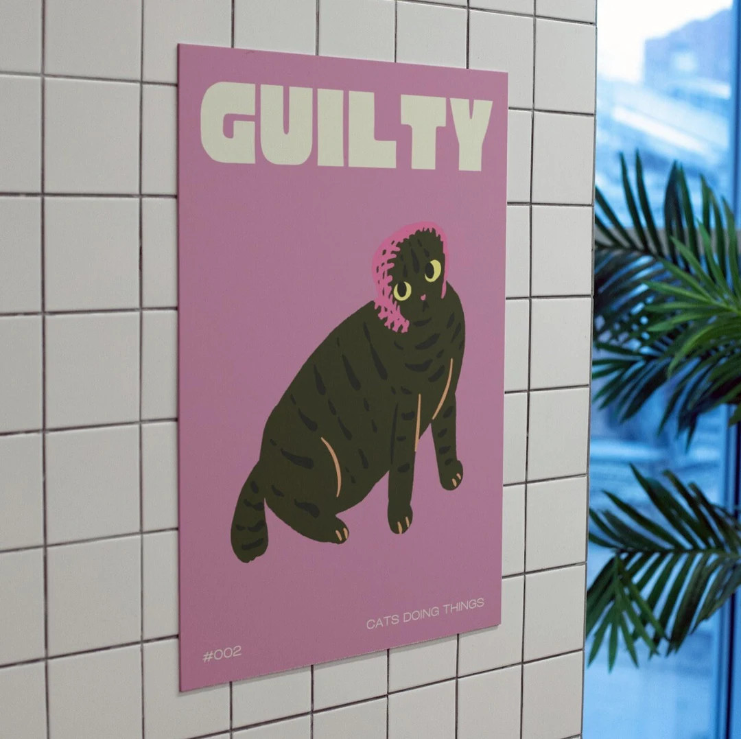 Black Cat Digital Wall Art Print, Funny Cat Poster, Cute Kitten Illustration, Cat Lover Gift, Cat... | Etsy (US)