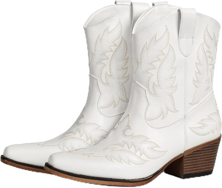 IUV Cowboy Boots for Women Ankle Cowgirl Booties Pointed Toe Western Short Chunky Classic Boot | Amazon (US)