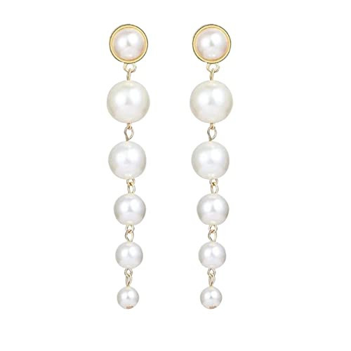 366DAYS 14k Gold/Silver Plated Pearl Drop Dangle Earrings for Women Long Chain Tassel Earrings Statement for Bridal Wedding (LSGPS) | Amazon (US)