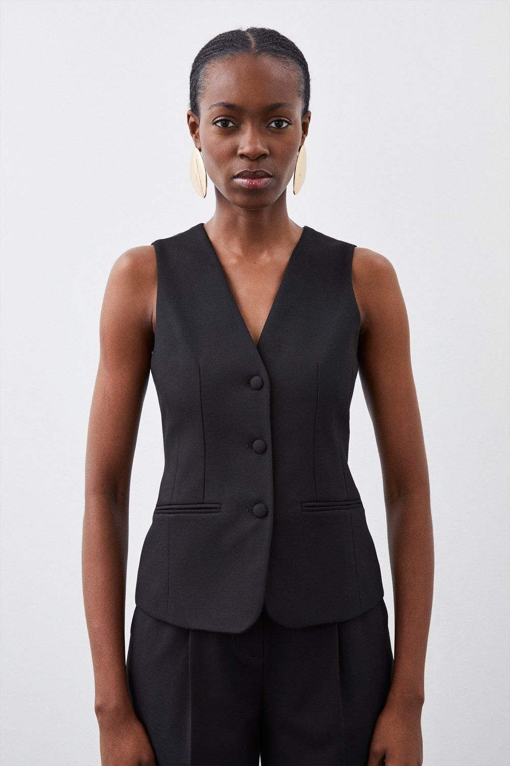 Tailored Premium Twill Single Breasted Waistcoat | Karen Millen UK + IE + DE + NL