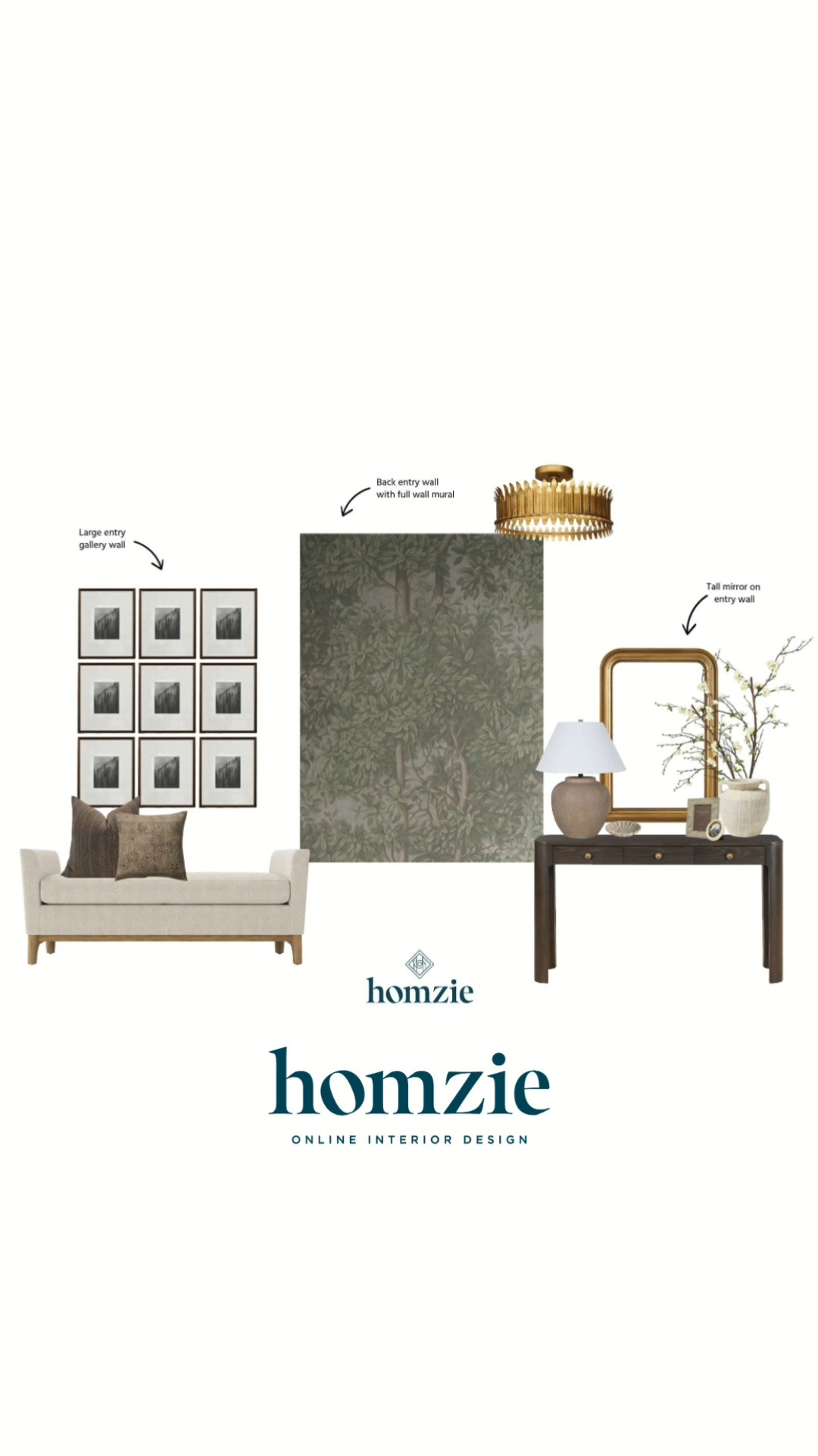 Moody Entryway design featuring console table, upholstered bench, accent pillows, lamp, wallpaper, gallery wall, decor, etc.

#LTKHome #LTKFinds #LTKFavorites #HomeStyleDaily 

 #LTKHome