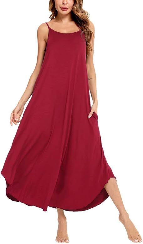 SWOMOG Women Long Nightgown Pajama Dress Soft Strap Nightdress Summer Sleeveless Nightshirt Lounge D | Amazon (US)