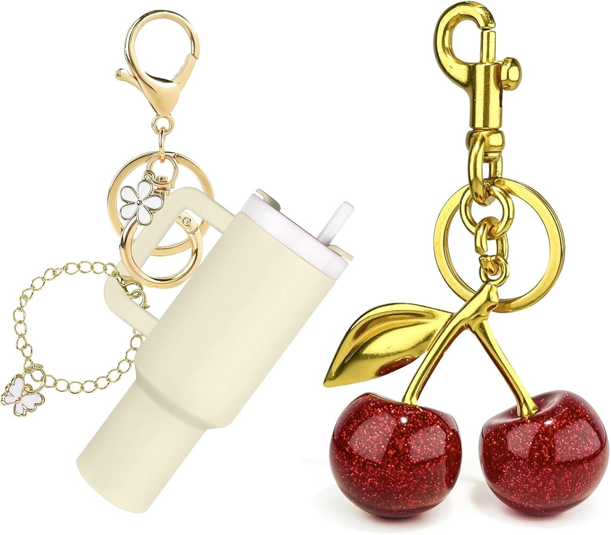 2pcs Mini Tumbler Keychain & Glitter Cherry Bag Charm, Christmas Gift Cute Charms for Women Purse... | Amazon (US)
