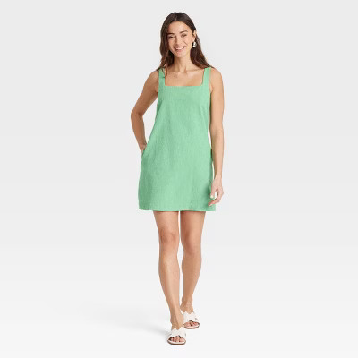 Women's Tank Mini Shift Dress - A New Day™ Green Striped S | Target
