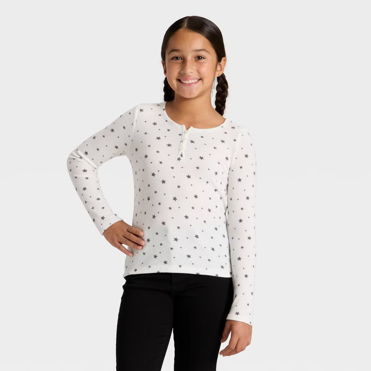 Girls' Long Sleeve Waffle Knit Henley T-Shirt - Cat & Jack™ | Target