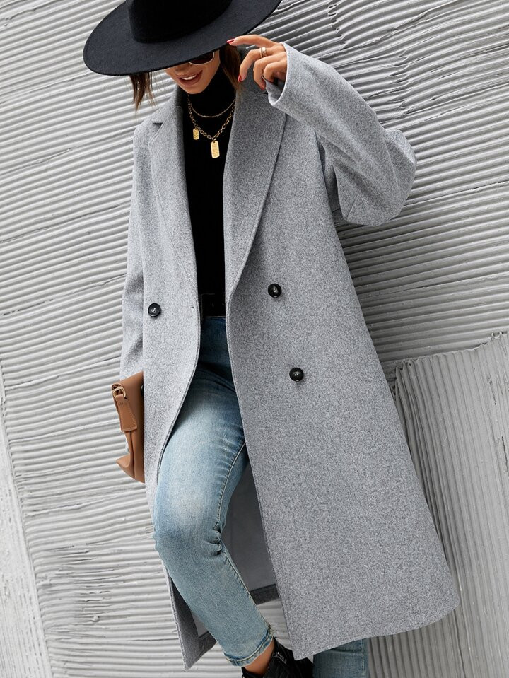 SHEIN LUNE Lapel Neck Double Breasted Overcoat | SHEIN