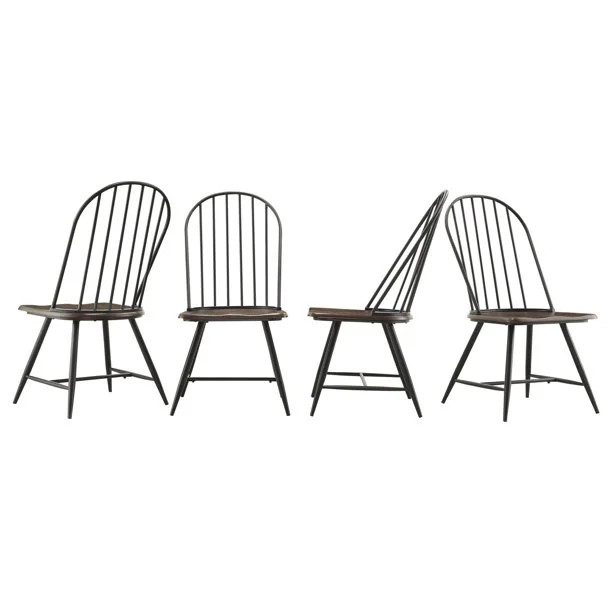 Weston Home Jameson Two-Tone Spindle Windsor Dining Chairs, Set of 4, Black Frame | Walmart (US)