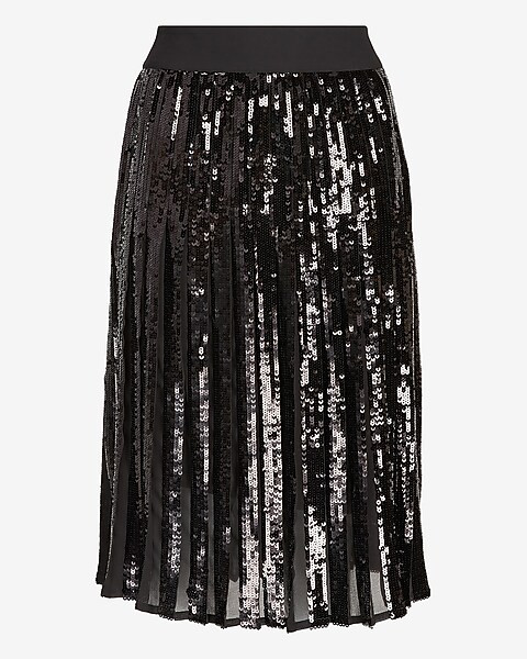 High Waisted Sequin Pleated Midi Skirt | Express