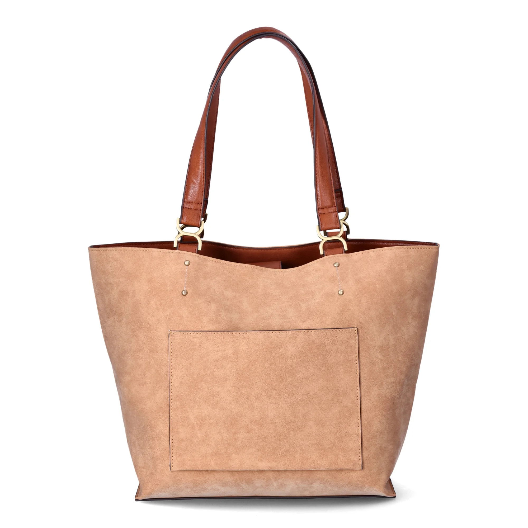 Time and Tru Women's Raya Faux Nubuck Tote Bag, Golden Honey - Walmart.com | Walmart (US)