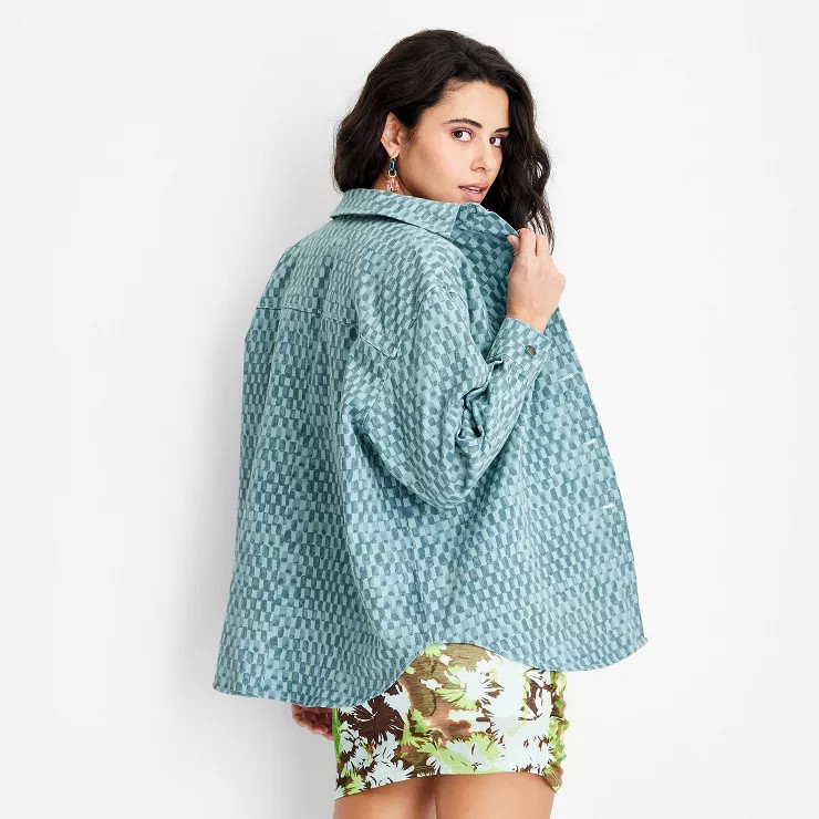 Women's Long Sleeve Checked Denim Shirt - Future Collective™ with Gabriella Karefa-Johnson Blue | Target