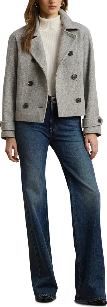 Lauren Ralph Lauren Herringbone Crop Wool Blend Peacoat | Nordstrom | Nordstrom