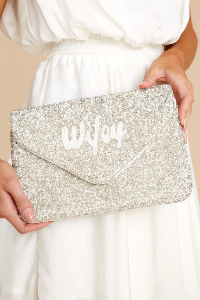 Ready For A Kiss White And Silver Beaded Clutch | Red Dress 