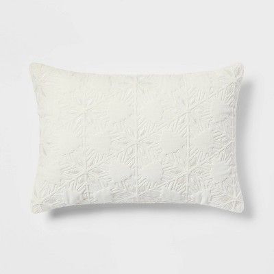 Oblong Velvet Embroidered Snowflake Decorative Throw Pillow Ivory - Threshold&#8482; | Target