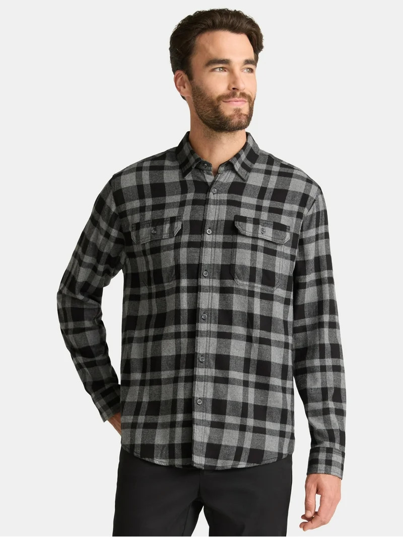 George Men's and Big Men's Double Pocket Flannel Shirt, Sizes XS-3XLT | Walmart (US)