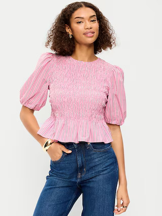 Smocked Puff Sleeve Peplum Top | Old Navy (US)