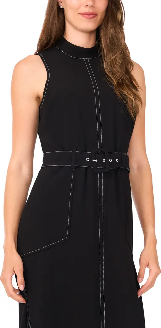 Topstitched Mock Neck Midi Dress | Nordstrom