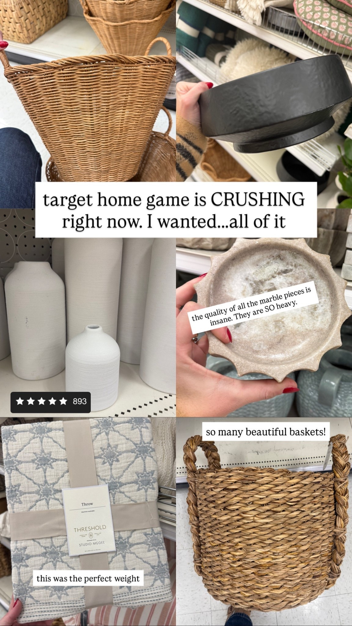Target dropped so many good home finds and I’m obsessed. The baskets are so beautiful, the marble pieces look high-end, and the throws + lamps are perfect textured touches. Sharing all my favorites here 🤍

Target home decor, Target home finds, new Target home, Target decor finds, Target home drop, Target baskets, decorative storage baskets, woven baskets, rattan baskets, marble decor, marble tray, marble bowl, marble home accents, neutral home decor, modern home decor, elevated home decor, affordable home decor, living room decor, entryway decor, shelf styling decor, coffee table decor, cozy home decor, home refresh ideas, throw blankets, neutral throws, textured throw blanket, Target throws, table lamps, accent lamps, Target lamps, modern lighting, warm home lighting, home styling finds, home decor under $100

#LTKFindsUnder50 #LTKFindsUnder100 #LTKHome