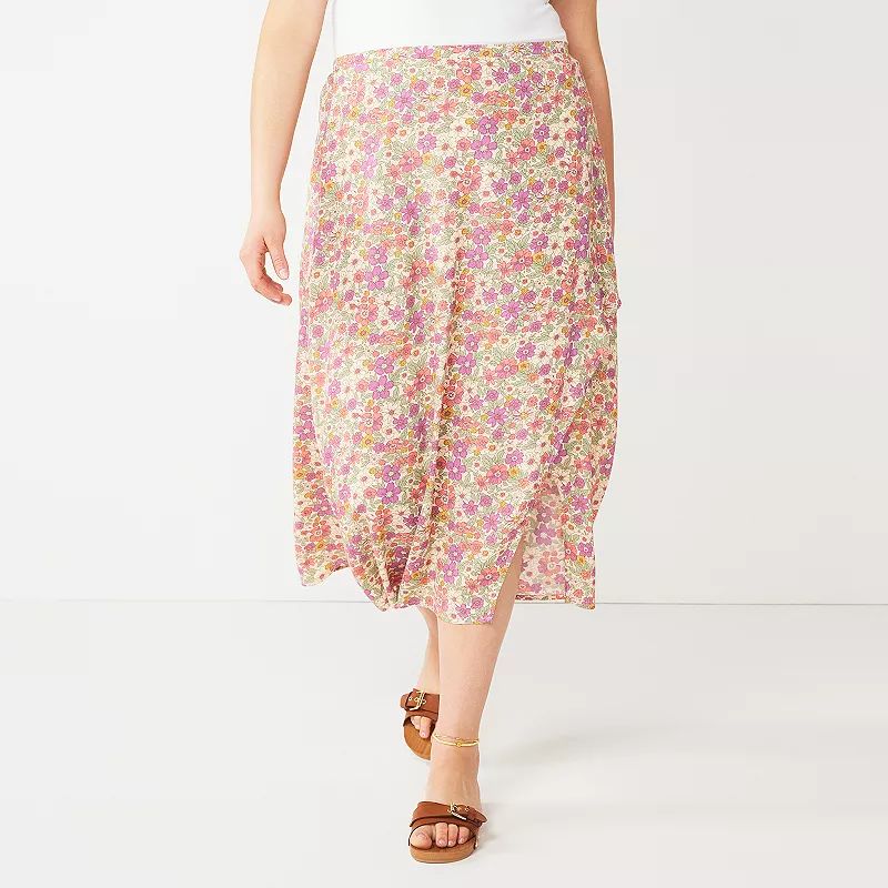 Juniors' Plus Rewind Asymmetrical Wrap Midi Skirt, Women's, Size: 3XL, Med Pink | Kohl's