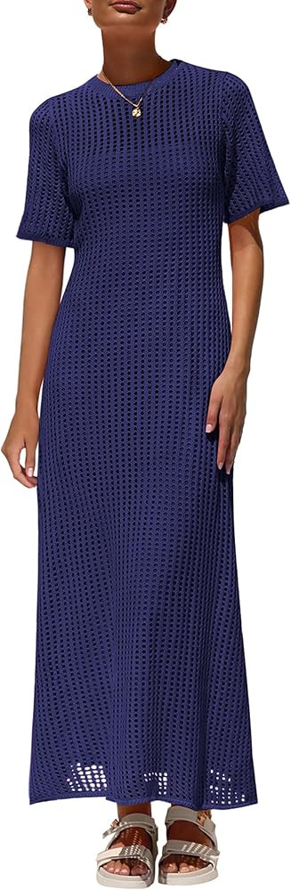 PRETTYGARDEN Womens Eyelet Cover Up Dress 2026 Summer Vacation Resort Maxi Dresses Beach Short Sl... | Amazon (US)