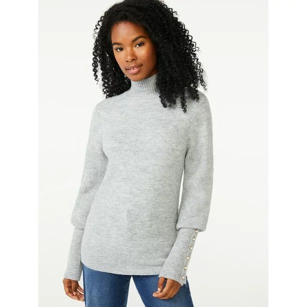 Scoop Women's Button Cuff Turtleneck Sweater - Walmart.com | Walmart (US)