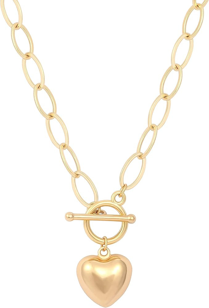 CANEVINKA Dainty Cross Medallion/Heart Pendant Chain Necklace 18K Gold Plated Oval Choker Fashion... | Amazon (US)