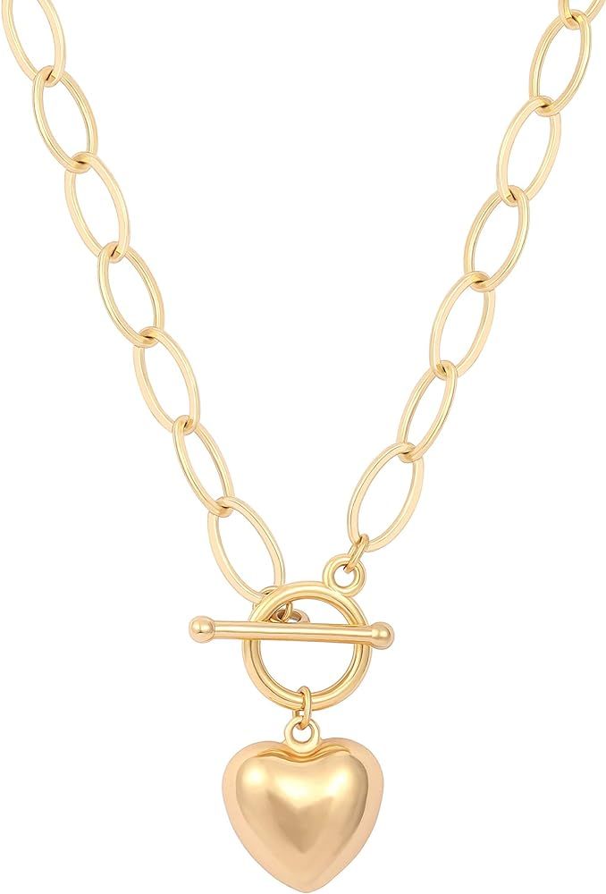 Dainty Cross Medallion/Heart Pendant Chain Necklace 18K Gold Plated Oval Choker Fashion OT Toggle... | Amazon (US)