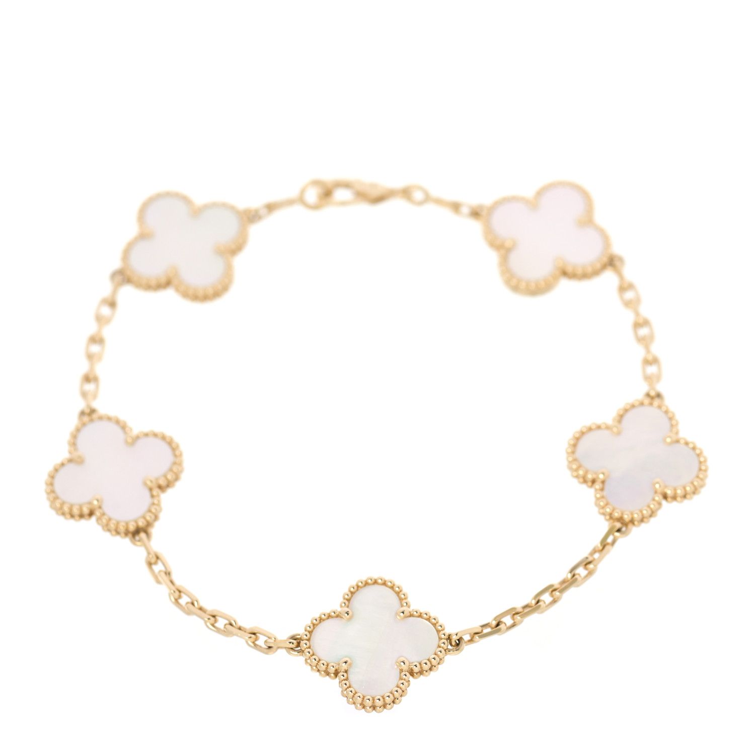 VAN CLEEF & ARPELS 18K Yellow Gold Mother of Pearl 5 Motifs Vintage Alhambra Bracelet | FASHIONPH... | Fashionphile