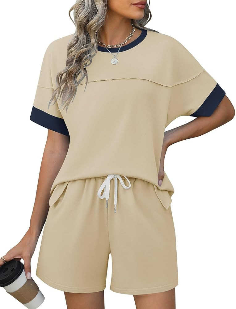 Rapbin Comfy Summer Sets with Pockets Loose Fit Color Block Design Matching 2 Piece Sets with Dra... | Amazon (US)