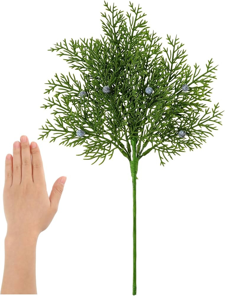 Jutom 24 Pack 15 in Artificial Juniper Cedar Sprays with Berries Christmas Snow Artificial Pine B... | Amazon (US)