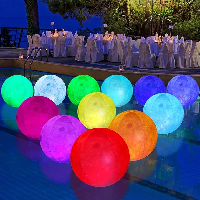 Moon Floating Pool Lights Bulk Solar Rechargeable LED Pool Balls Inflatable Waterproof Light up P... | Amazon (US)