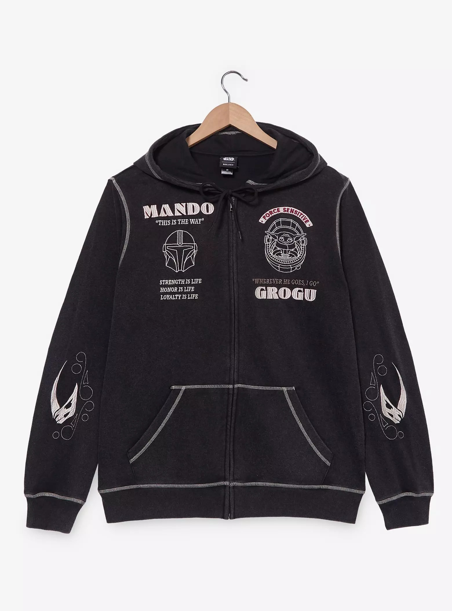Star Wars The Mandalorian Grogu & Mando Embroidered Icons Zippered Hoodie - BoxLunch Exclusive | ... | BoxLunch