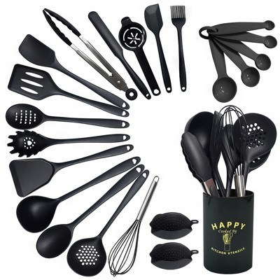 KTMBDW Kitchen Cooking Utensils Set, 22 pcs Non-Stick Silicone Cooking Kitchen Utensils Spatula Set for Cooking Fish, Eggs, Pancakes, Black | Target