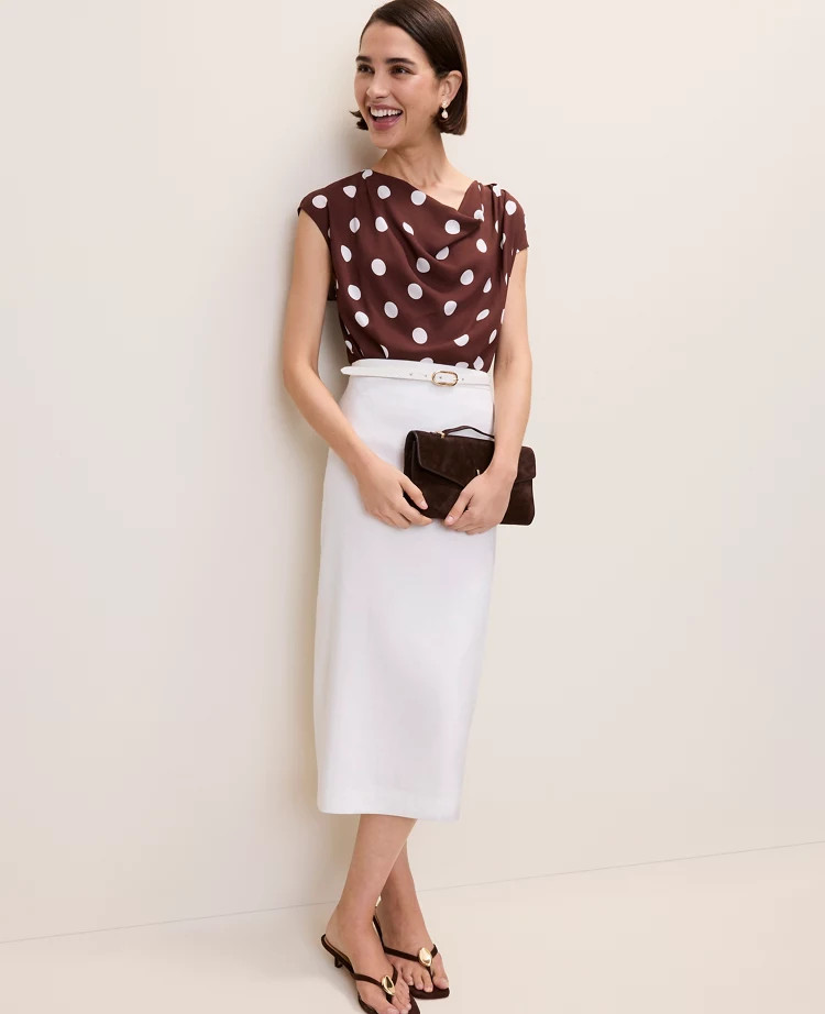 Polka Dot Mixed Media Cowl Neck Top | Ann Taylor