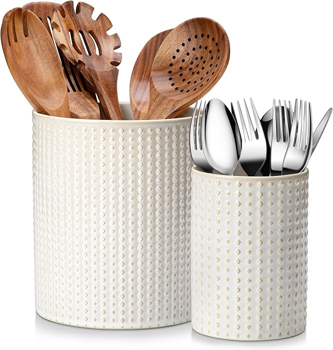 MALACASA LYDIA Ceramic Utensil Holders, 7.3"+5.5" Kitchen Utensil Crock Set for Countertop, Large... | Amazon (US)