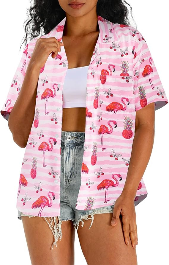 APTRO Women's Hawaiian Shirts Casual Button Down Shirts Short Sleeve Tropical Top | Amazon (US)