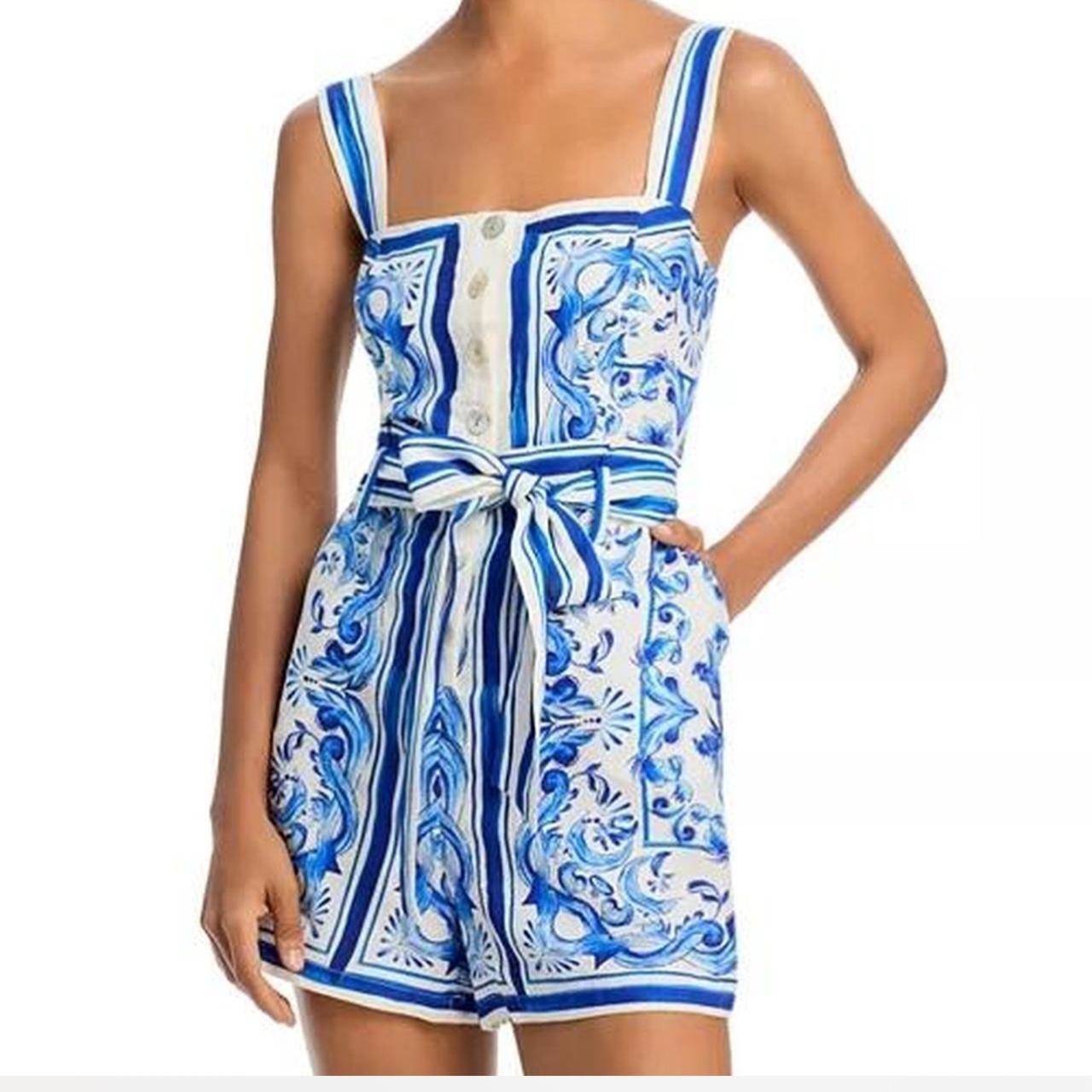 Farm Rio Women's Romper - Blue/Multi - L | Depop US