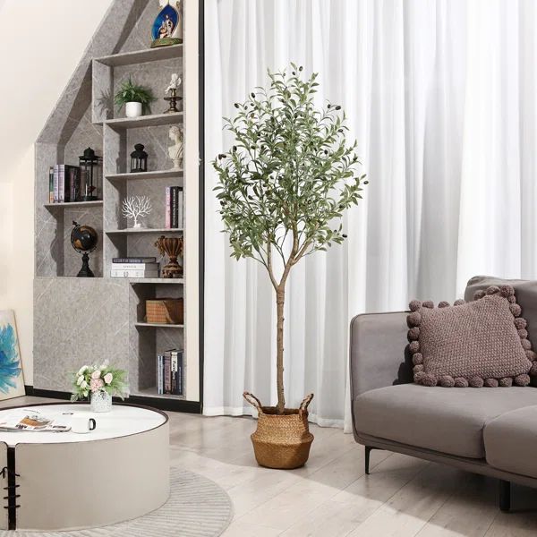 Adcock Faux Olive Tree Plant in Rattan Basket | Wayfair North America