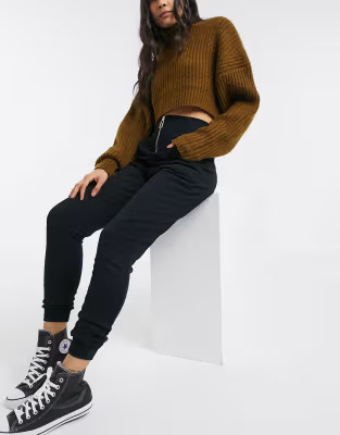 River Island high waist zip front sweatpants in black | ASOS US