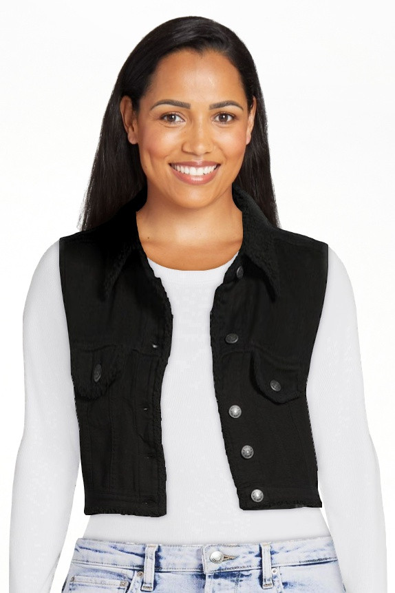 Madden NYC Juniors Denim Vest with Faux Sherpa Trim, Sizes XS-3XL | Walmart (US)